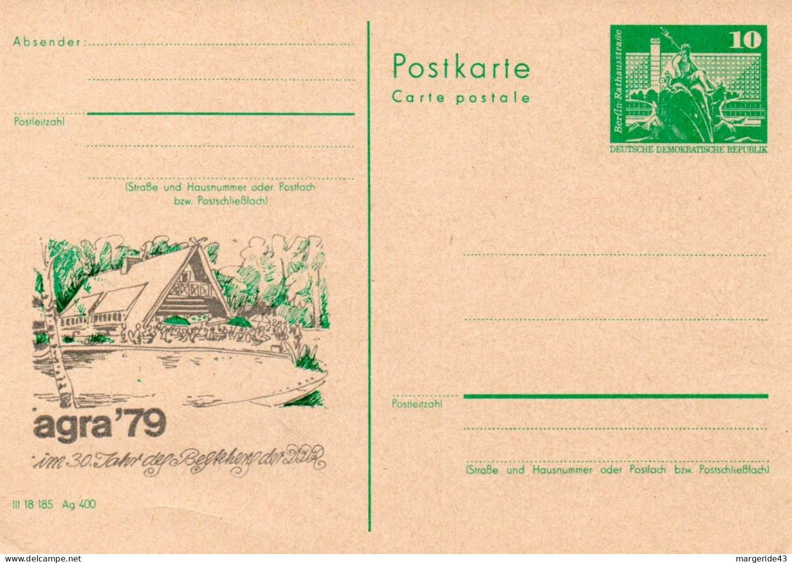 ALLEMAGNE RDA DDR ENTIER CARTE AGRA 79 - Cartes Postales Privées - Neuves