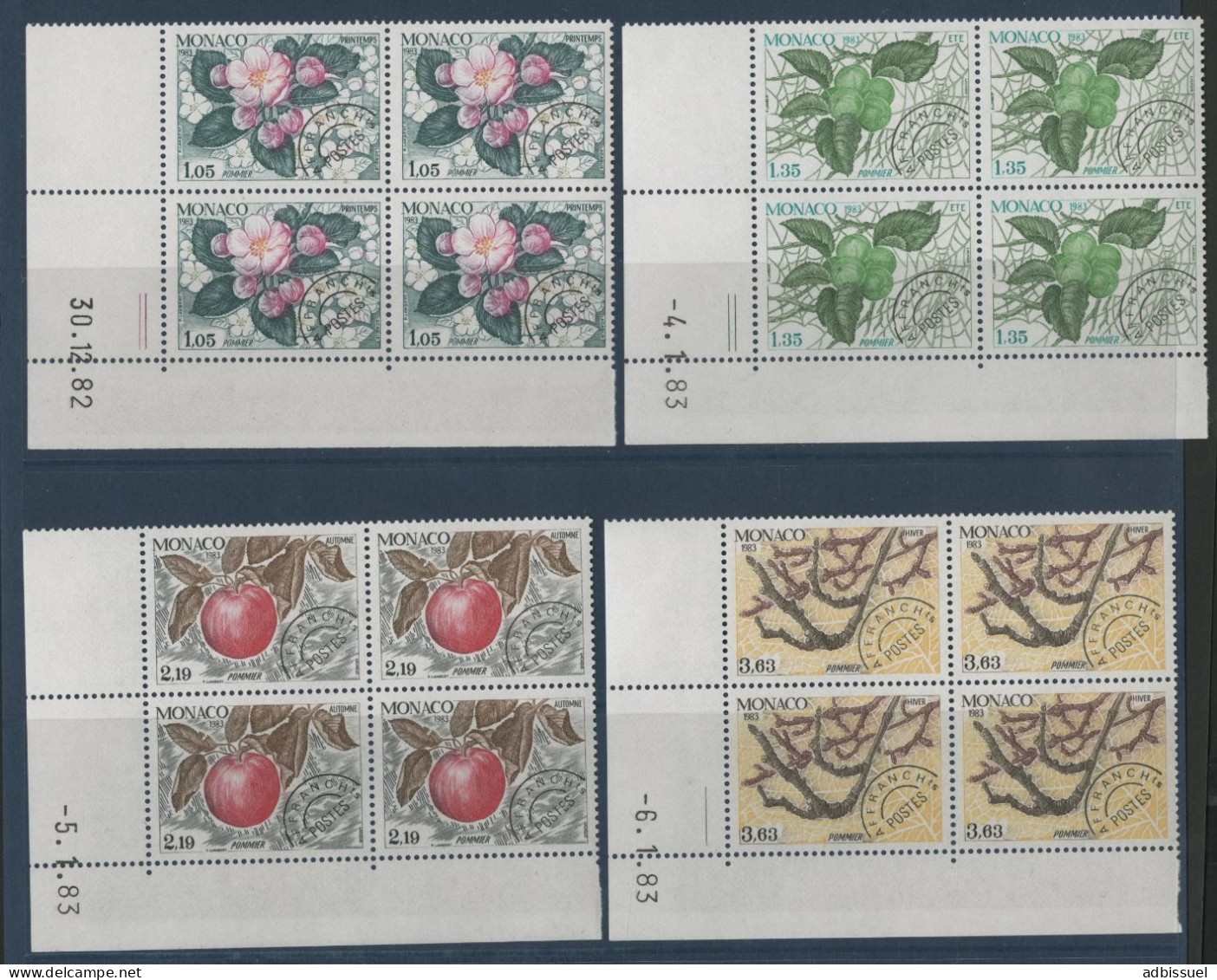 MONACO PREOBLITERES N° 78 à 81 Neufs ** (MNH) Blocs De Quatre + COINS DATES QUATRE SAISONS TB - Prematasellado