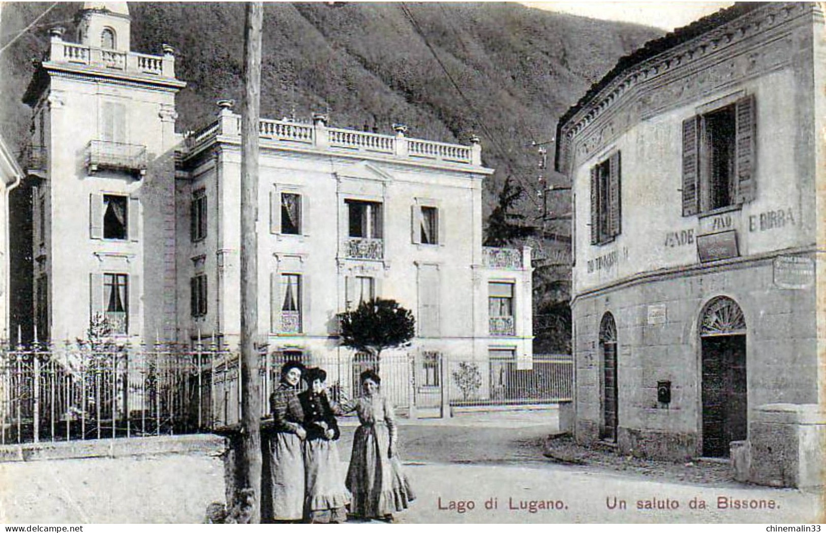 SUISSE LAGO DI LUGANO UN SALUTO DA BISSONE TRES BELLE  ANIMATION REIMPRESSION DE CARTE ANCIENNE COLLECTION E.B. 1970 - Bissone