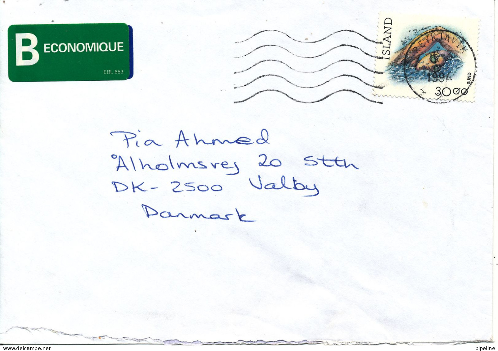 Iceland Cover Sent To Denmark 6-3-1994 Single Franked - Covers & Documents
