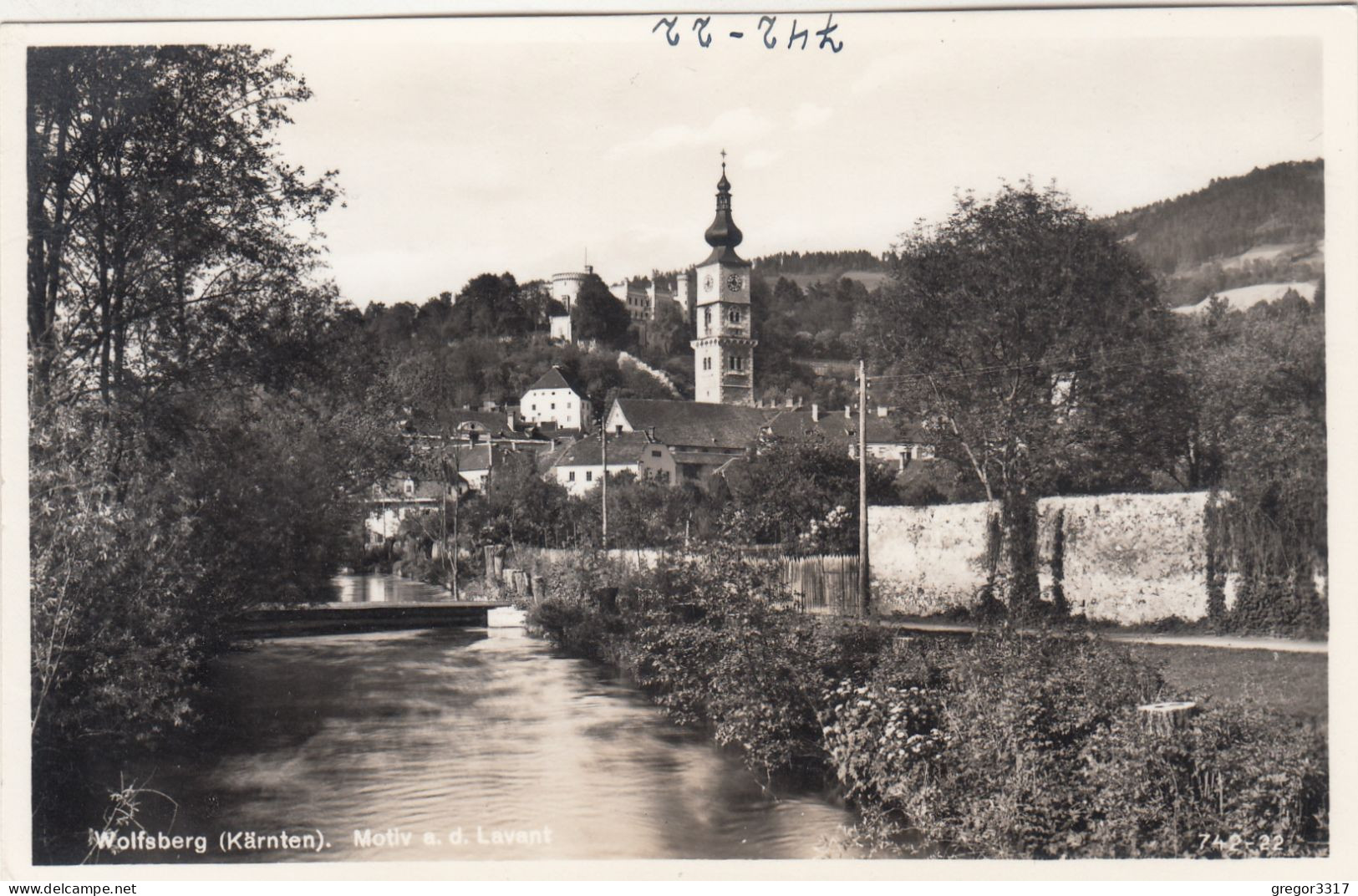 E2156)  WOLFSBERG - Kärnten - Motiv A. D. LAVANT - FOTO AK - Kirchturm Brücke Weg Baum ALT - Wolfsberg