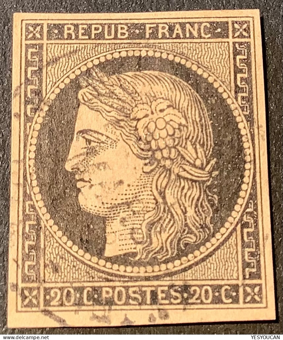 YT.3 NUANCE INTERESSANTE ! TB Obl Cad ! 1849 Cérès 20c Sur Papier Genre Fauve - 1849-1850 Ceres