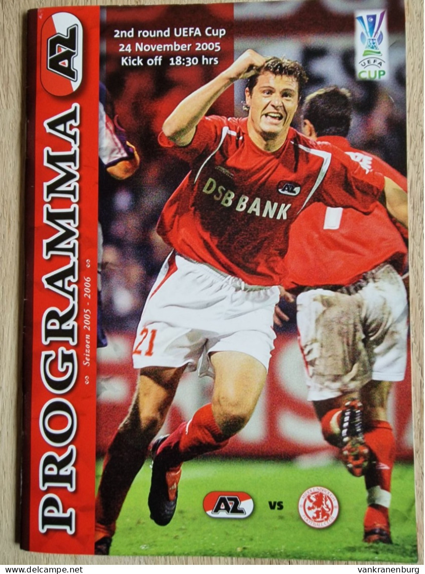 Programme AZ Alkmaar - Middlesbrough FC - 24.11.2005 - UEFA Cup- Football Soccer Fussball Calcio Programm - Livres