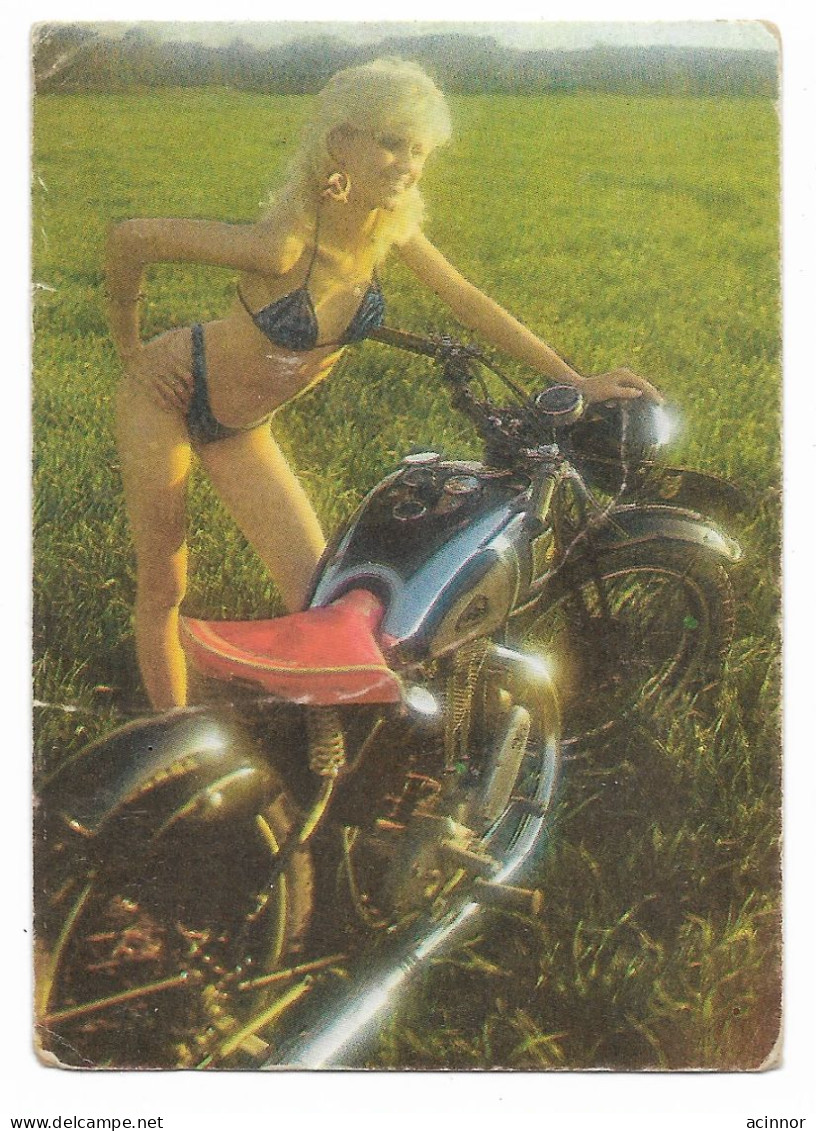 Estonia Girl With A Motorcycle Bike Advertising Pocket Calendar Card 1989 - Petit Format : 1981-90