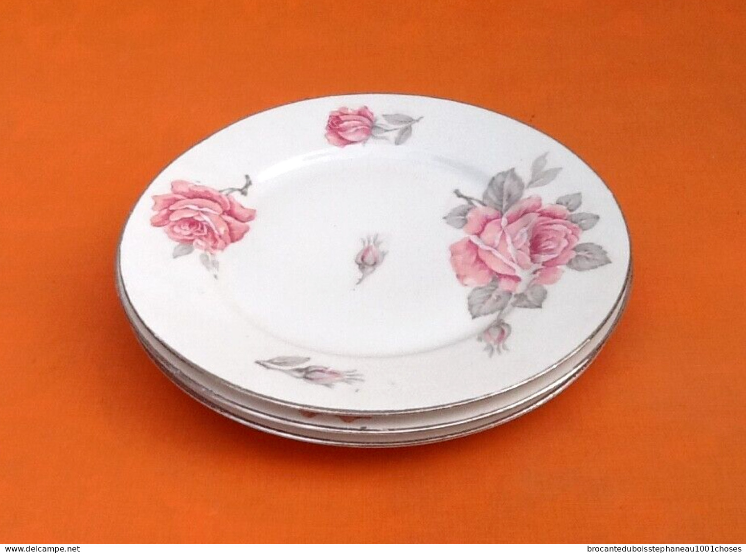 3 Assiettes Plates  Porcelaine Blanche à Décor De Roses - Teller