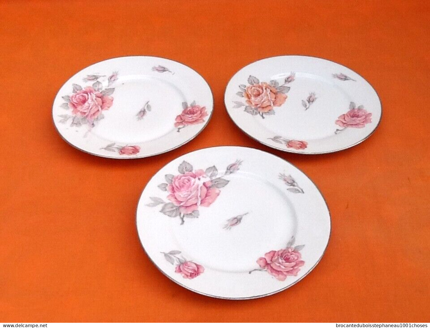 3 Assiettes Plates  Porcelaine Blanche à Décor De Roses - Platos