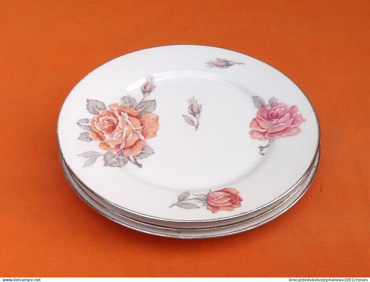 3 assiettes plates  Porcelaine blanche à décor de roses