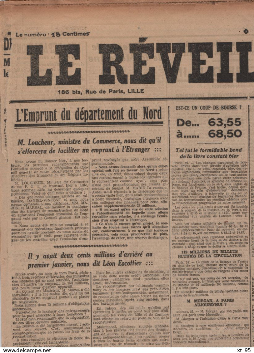 Le Reveil Du Nord - 26 Avril 1924 - 6 Pages - Journal - Otros & Sin Clasificación