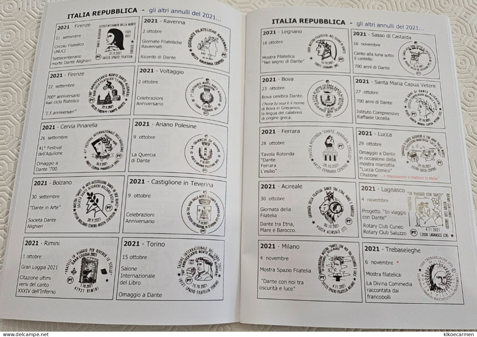 DANTE ALIGHIERI IN WORLD STAMPS Meter Cancel... 2021 Catalogo Materiale Filatelico Ema 72 Pages In 36 B/w Photocopies - Thématiques