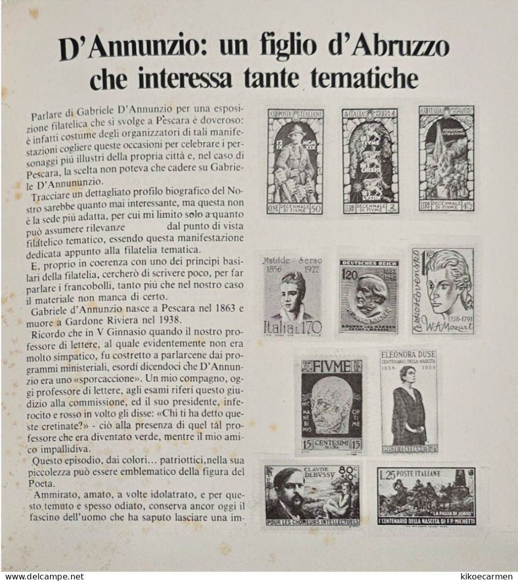 Esposizione Mazionale Filatelia Tematica 1984 PESCARA 84 Mondiale Italia 85 Regolamento BARBERIS Concetti D'Annunzio - Exposiciones Filatélicas