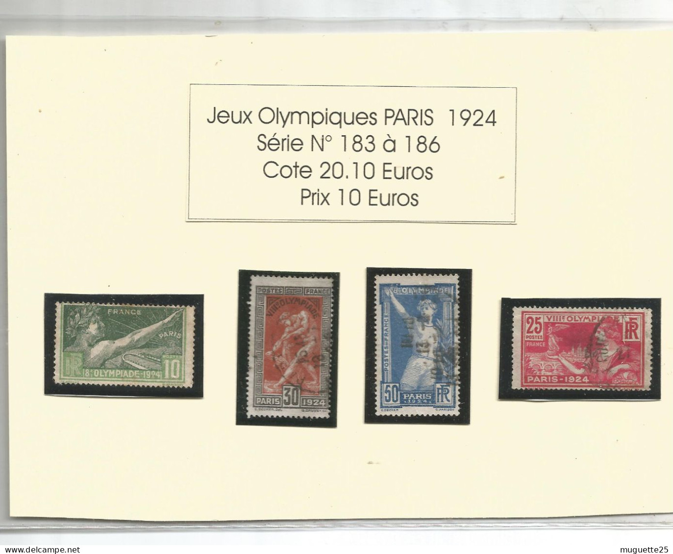 France Jeux Olympiques Paris  Série De N°183 à 186 - Estate 1924: Paris