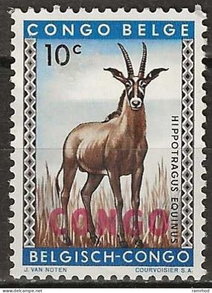 CONGO 1960 Roan Antelope Overprinted - 10c. - Brown, Sepia And Blue MH - Ongebruikt