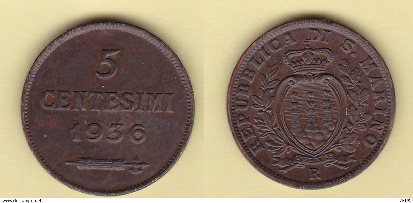 5 CENTESIMI 1936 SAN MARINO - San Marino