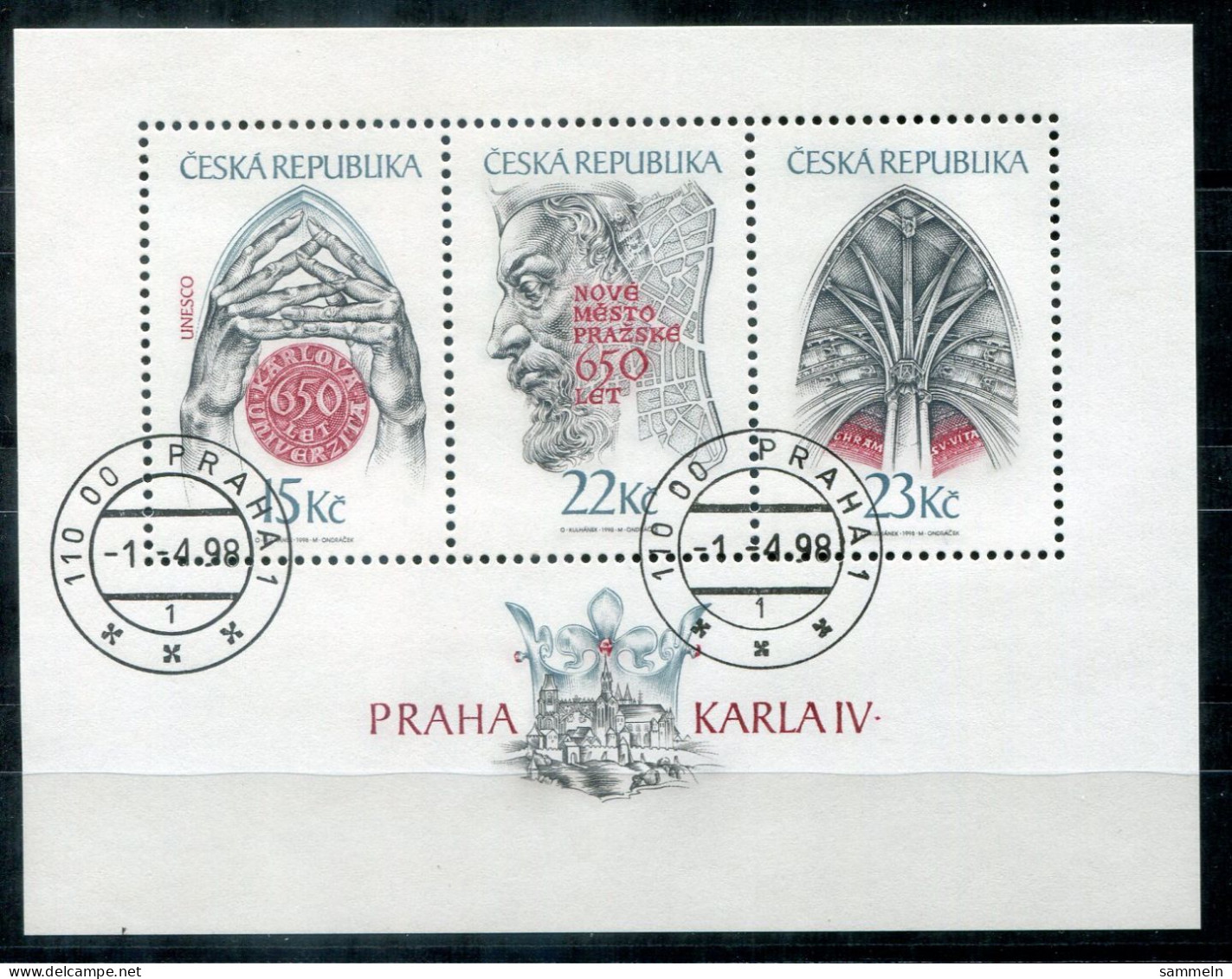 TSCHECHISCHE REPUBLIK Block 7, Bl.7 FD Canc. - Karl IV. - CZECH REPUBLIC / RÉPUBLIQUE TCHÈQUE - Blocks & Kleinbögen