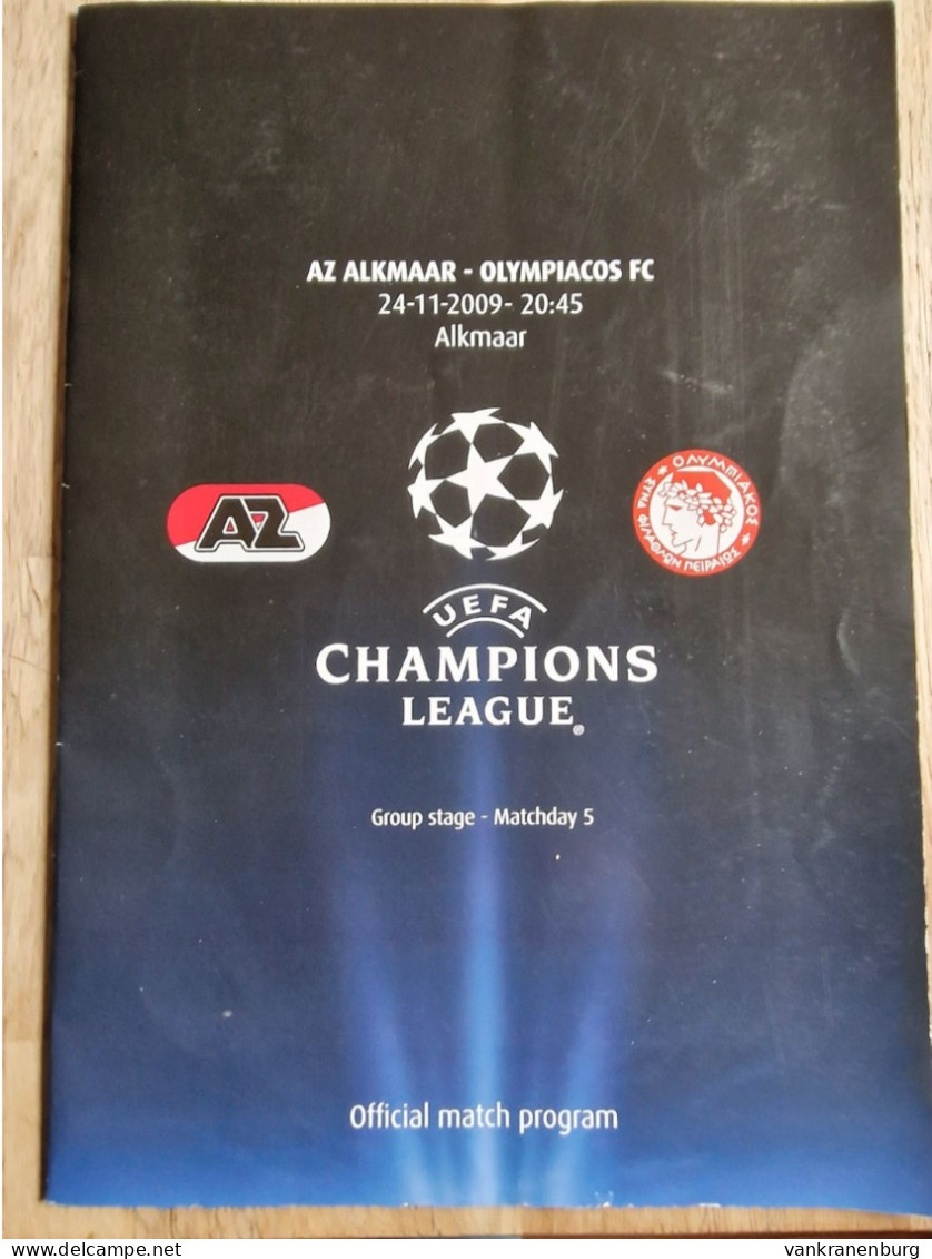 Programme AZ Alkmaar - Olympiakos Pireaus - 24.11.2009 - UEFA Champions League- Football Soccer Fussball Calcio Programm - Boeken