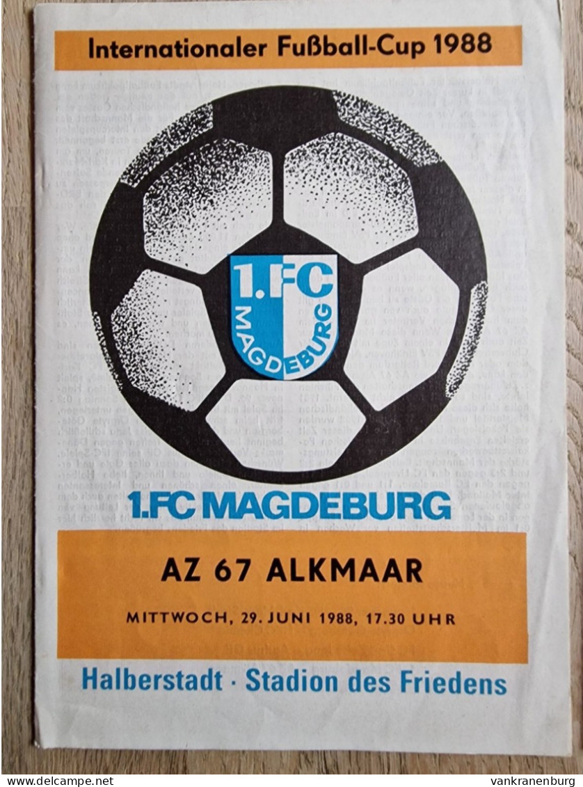 Programme 1. FC Magdeburg - AZ '67 Alkmaar - 29.6.1988 - Intertoto - IFC - Football Soccer Fussball Calcio Programm - Libros