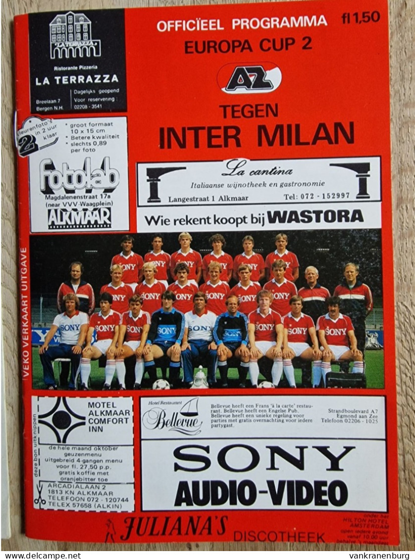 Programme AZ '67 Alkmaar - Inter Milan - 20.10.1982 - European Cup 2 - Football Soccer Fussball Calcio Programm UEFA - Libros