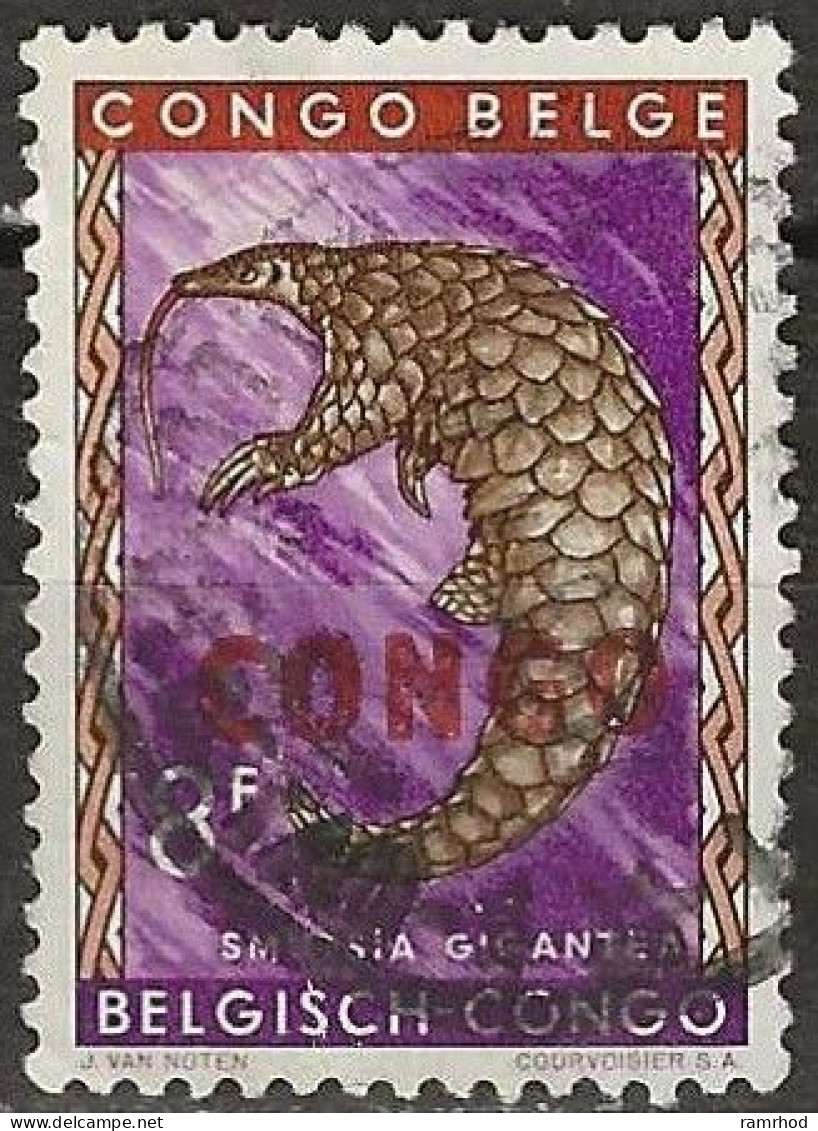 CONGO 1960 Giant Ground Pangolin Overprinted - 8f. - Bistre, Violet And Brown FU - Used Stamps