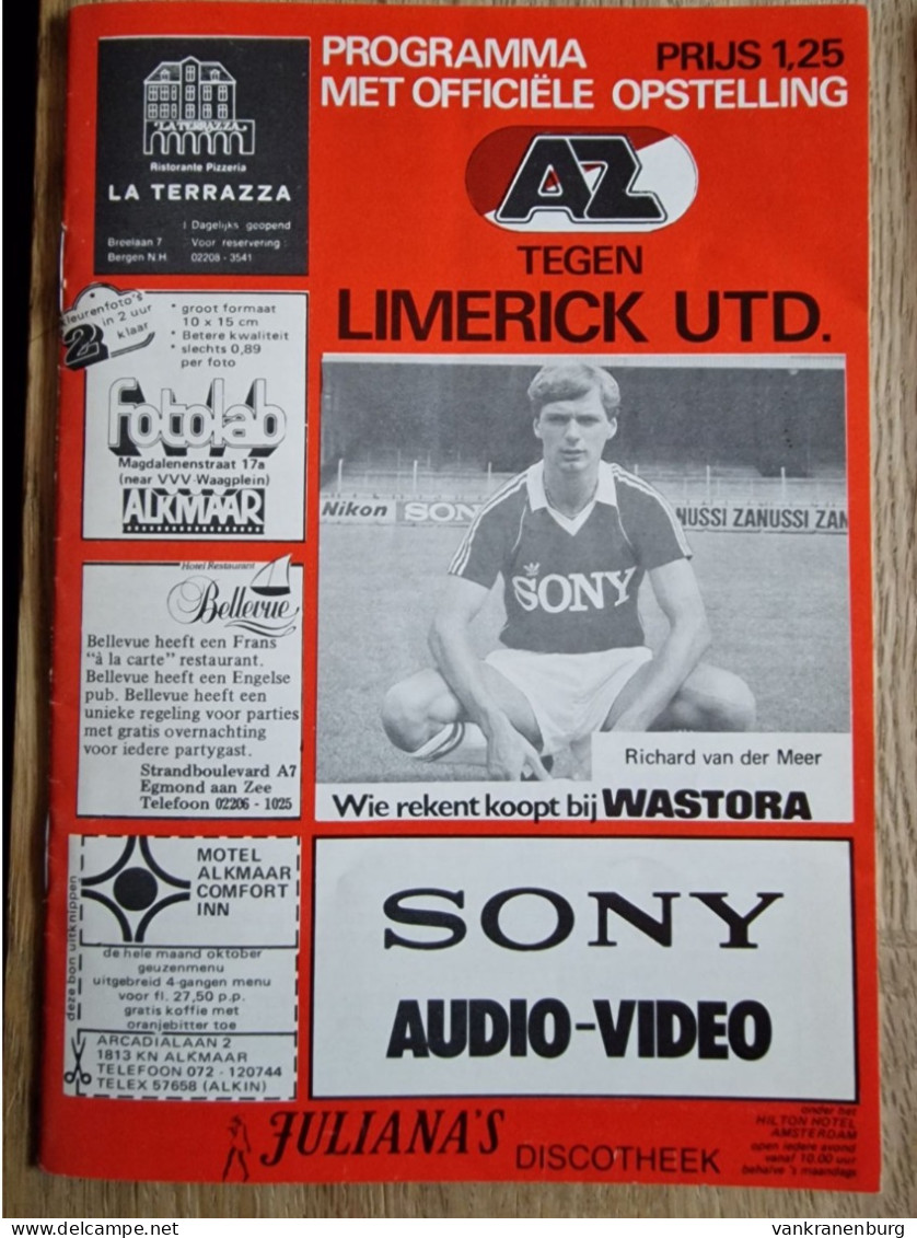 Programme AZ '67 Alkmaar - Limerick Utd - 30.9.1982 - European Cup 2 - Football Soccer Fussball Calcio Programm UEFA - Books