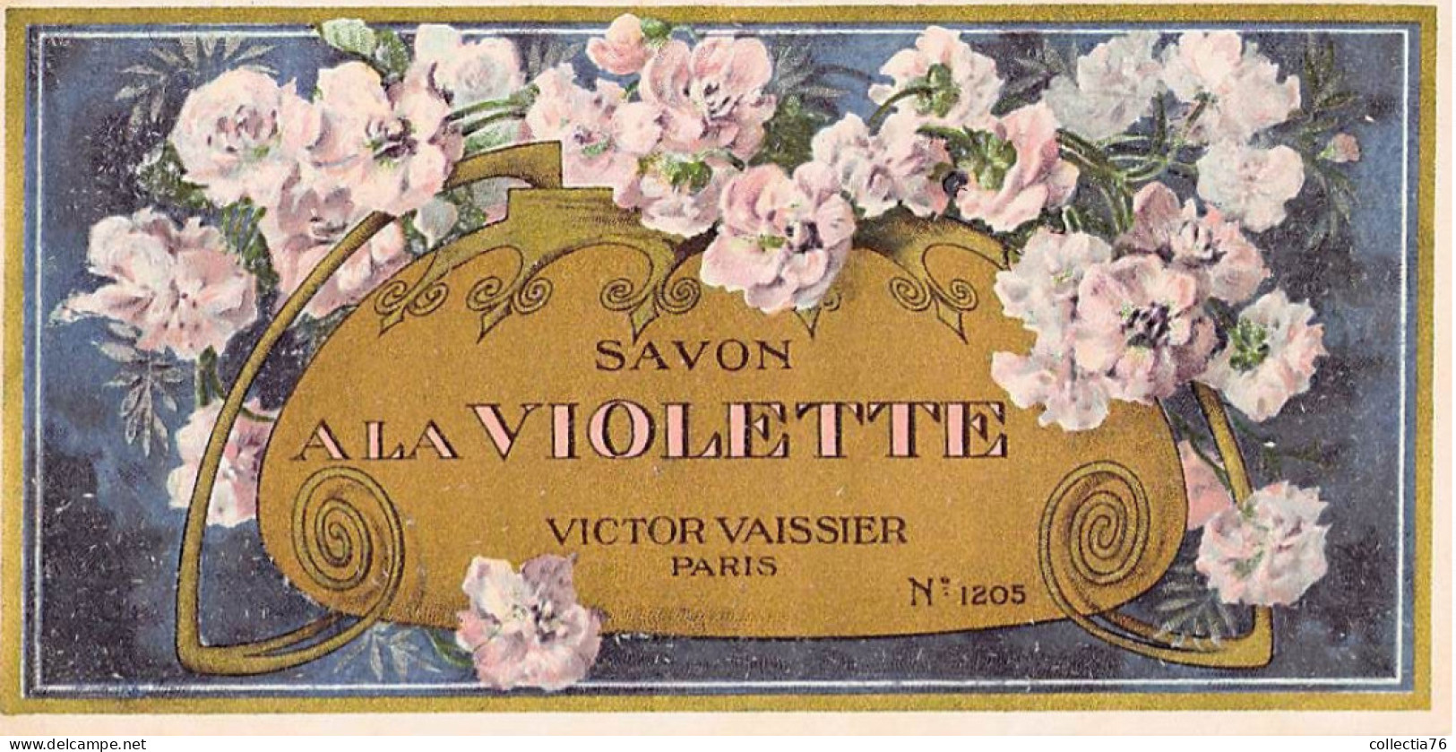 VIEUX PAPIERS PARFUMS BEAUTE ETIQUETTES VICTOR VAISSIER SAVON A LA VIOLETTE PARIS N° 1205 9 X 17 CM - Etiketten