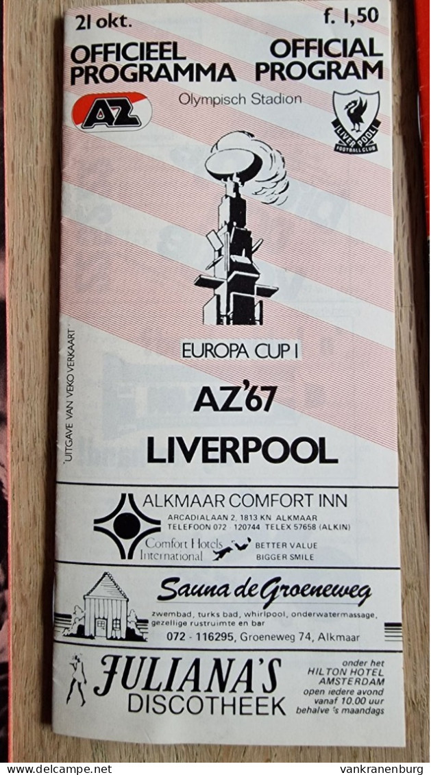Programme AZ '67 Alkmaar - Liverpool - 21.10.1981 - European Cup 1 - Football Soccer Fussball Calcio Programm UEFA - Libri
