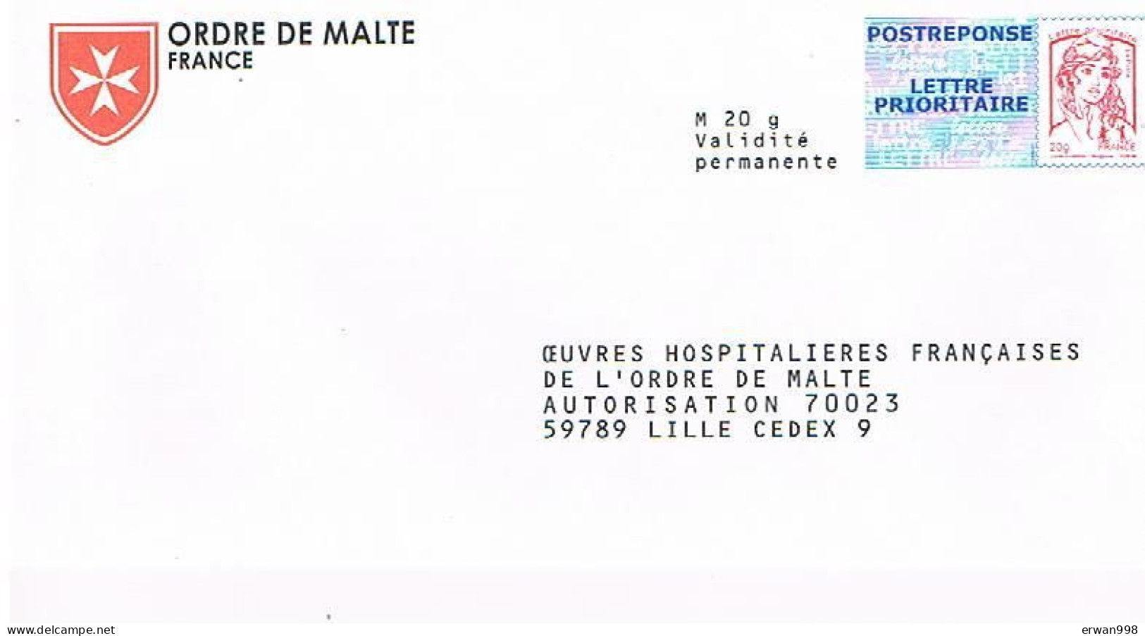 59 LILLE PAP 2 Postréponses Marianne Jeunesse  Ciappa-Kavena 15P164 & 14P281 Oeuvres Ordre De Malte  300 - PAP: Antwort/Ciappa-Kavena