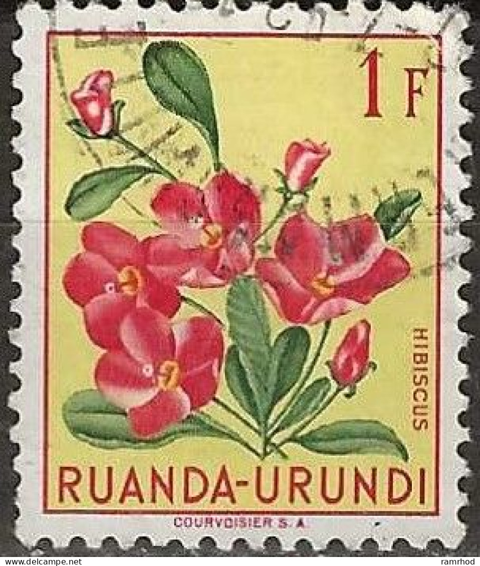 RUANDA URUNDI 1953 Flowers - 1f. - Hibiscus FU - Usati