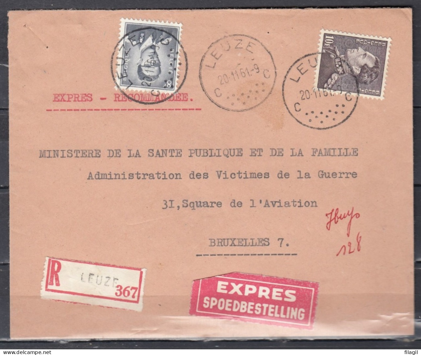 Expres Brief Van Leuze C Naar Bruxelles - 1953-1972 Lunettes
