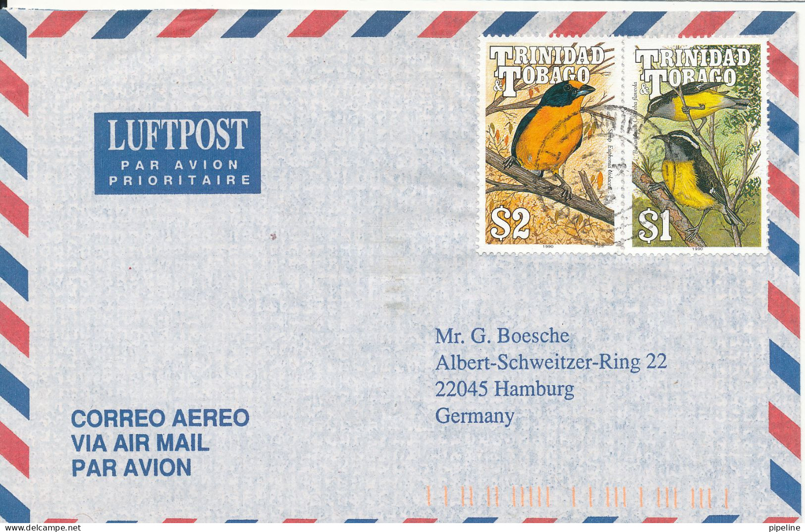 Trinidad & Tobago Air Mail Cover Sent To Germany 1998 BIRD Stamps - Trinité & Tobago (1962-...)