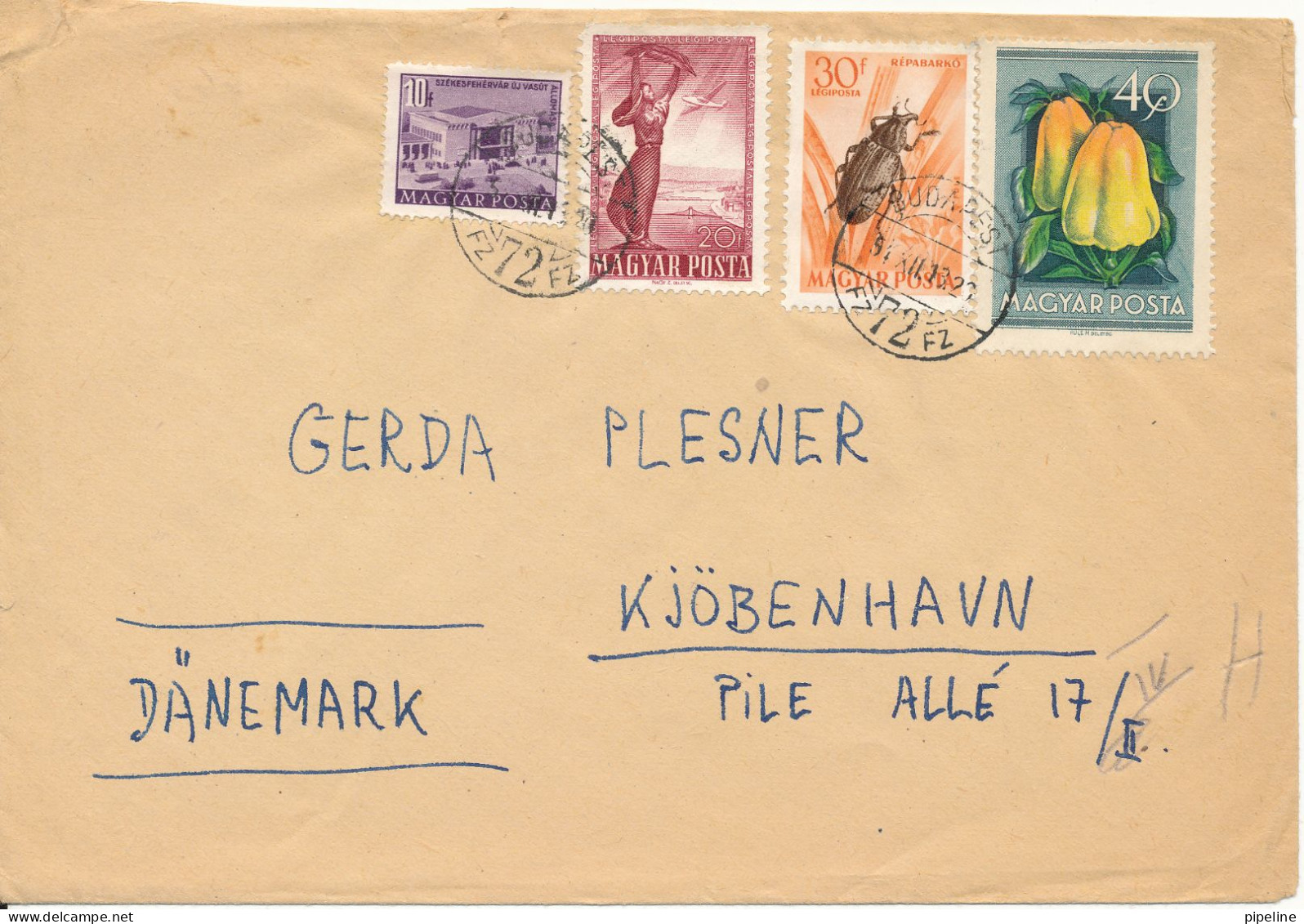 Hungary Cover Sent To Denmark 13-12-1954 With More Topic Stamps - Cartas & Documentos