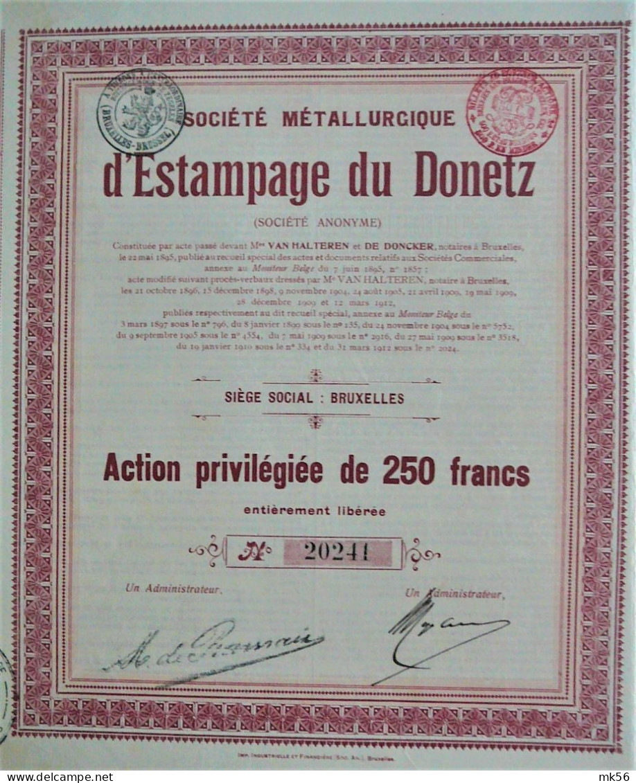 S.A. Soc.Métall.d'Estamp. Du Donetz-act.priv.de250francs - Rusia