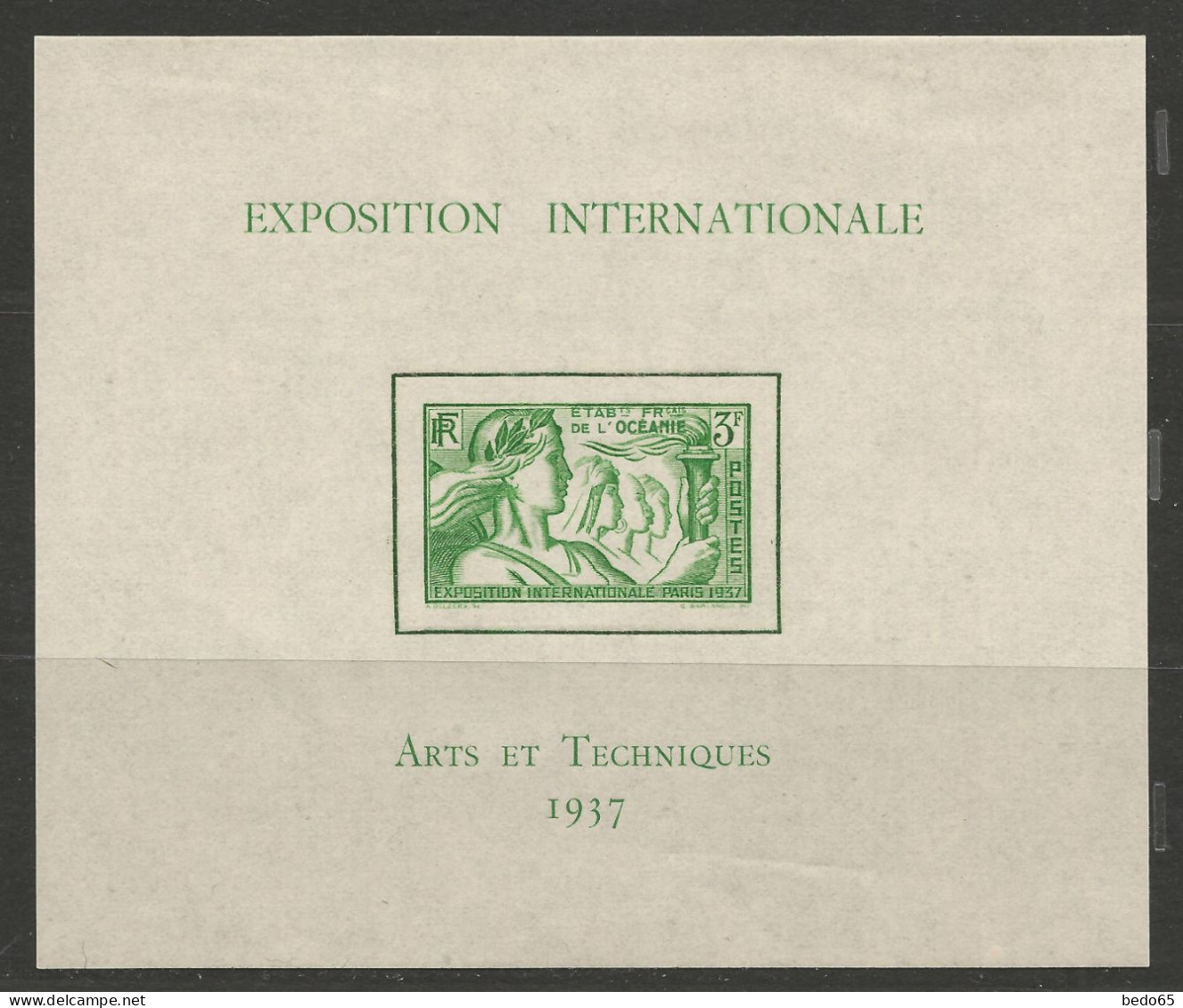 OCEANIE Bloc Expo 1937 Arts Et Techniques N° 1 NEUF**  SANS CHARNIERE  / Hingeless / MNH - Blocs-feuillets