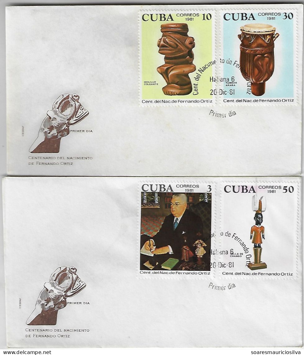 Cuba 1981 FDC Complete Series Birth Centenary Fernando Ortis Ethnographer African Idol Drum Arara God Of Thunder Chango - FDC