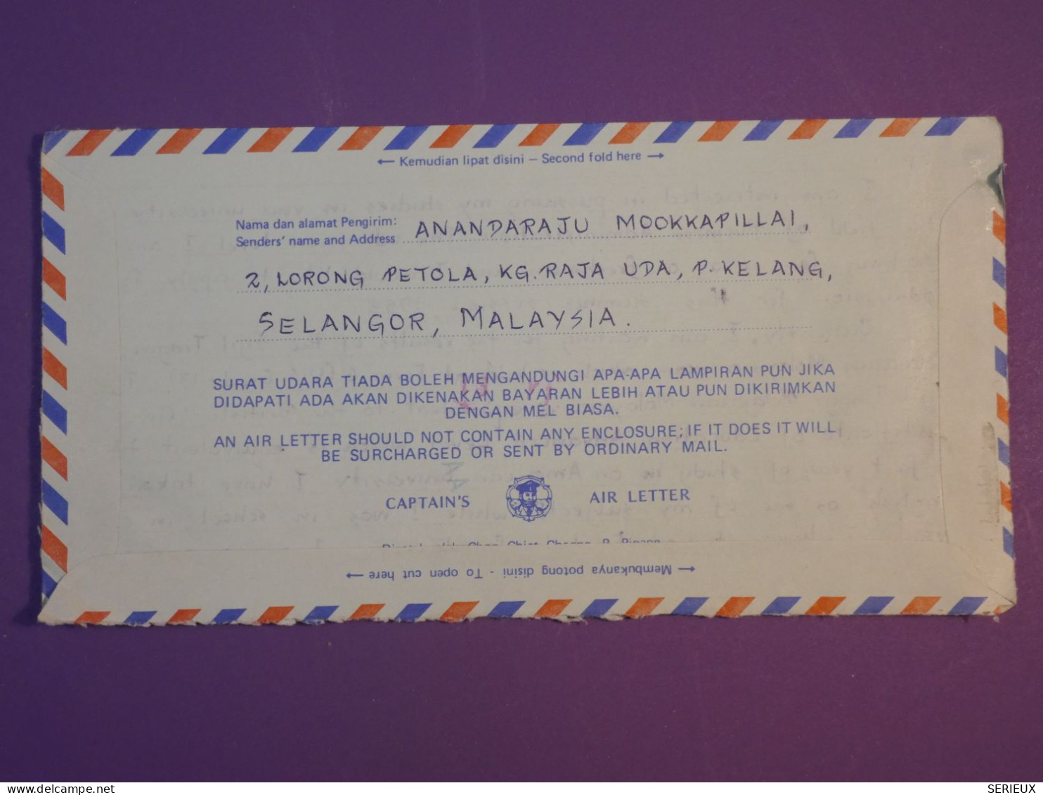 DG3 MALAYSIA BELLE LETTRE AIR LETTER  1983 SELANGOR  A NEW ORLEANS USA  +AFF. INTERESSANT++ - Malaysia (1964-...)