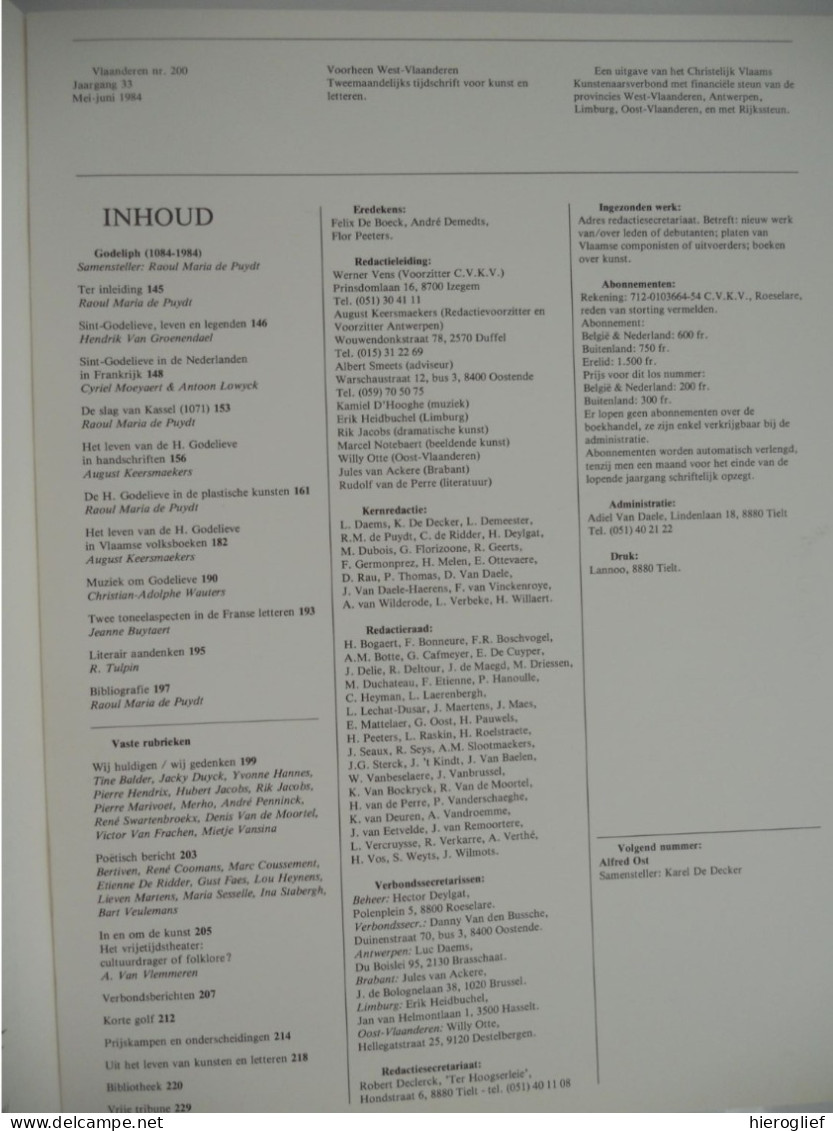 GODELIPH  -themanr 200 Tijdschrift VLAANDEREN 1984 Sint-Godelieve Leven Legenden Slag V Kassel Kunst Abdij Gistel Brugge - History
