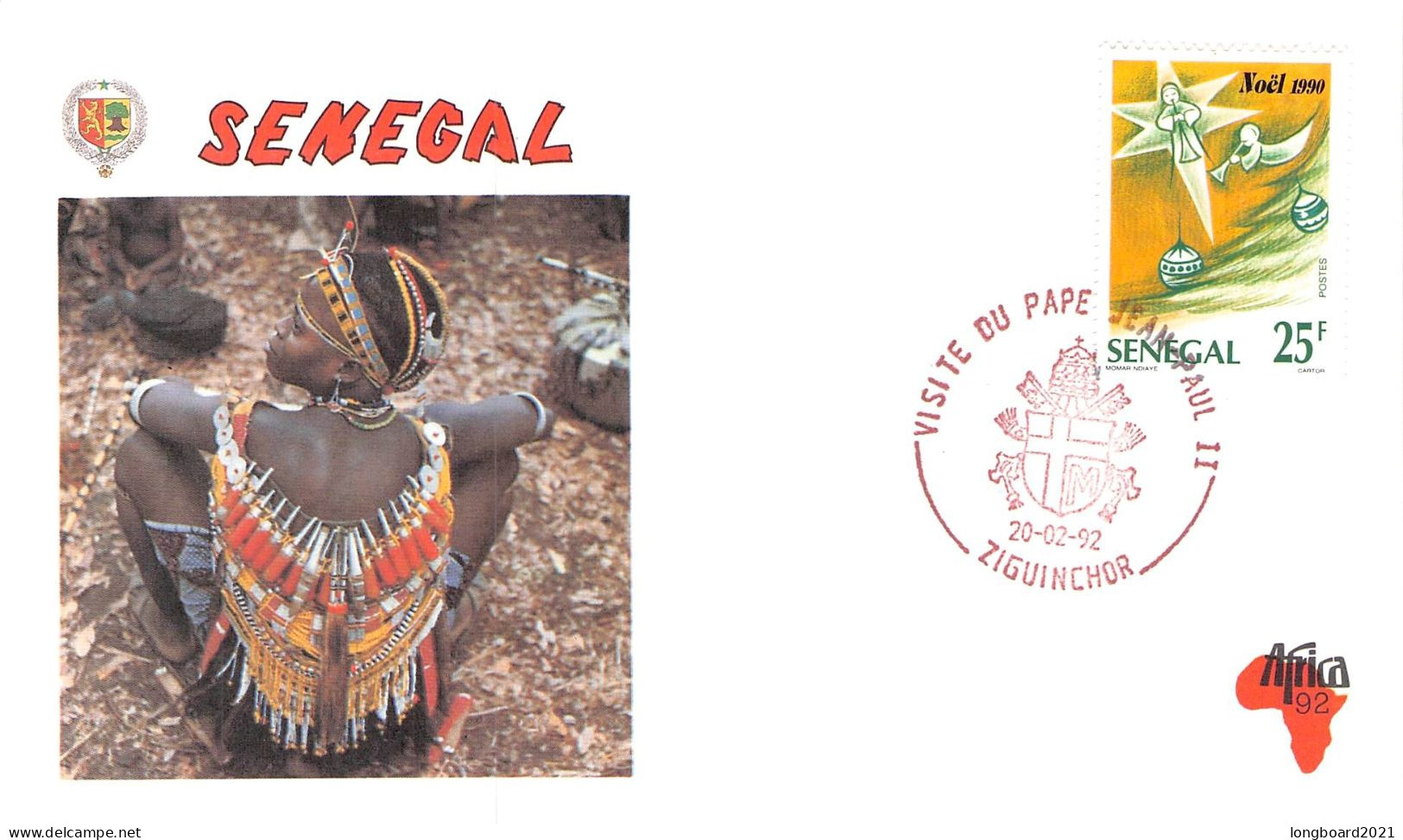 SENEGAL - SPECIAL COVER VISIT POPE JOHN PAUL II 1992 / 697 - Sénégal (1960-...)