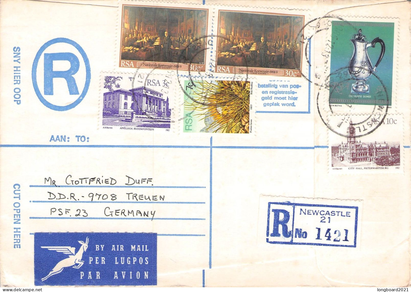 SOUTH AFRICA - REGISTERED MAIL - TREUEN/GDR / 700 - Briefe U. Dokumente