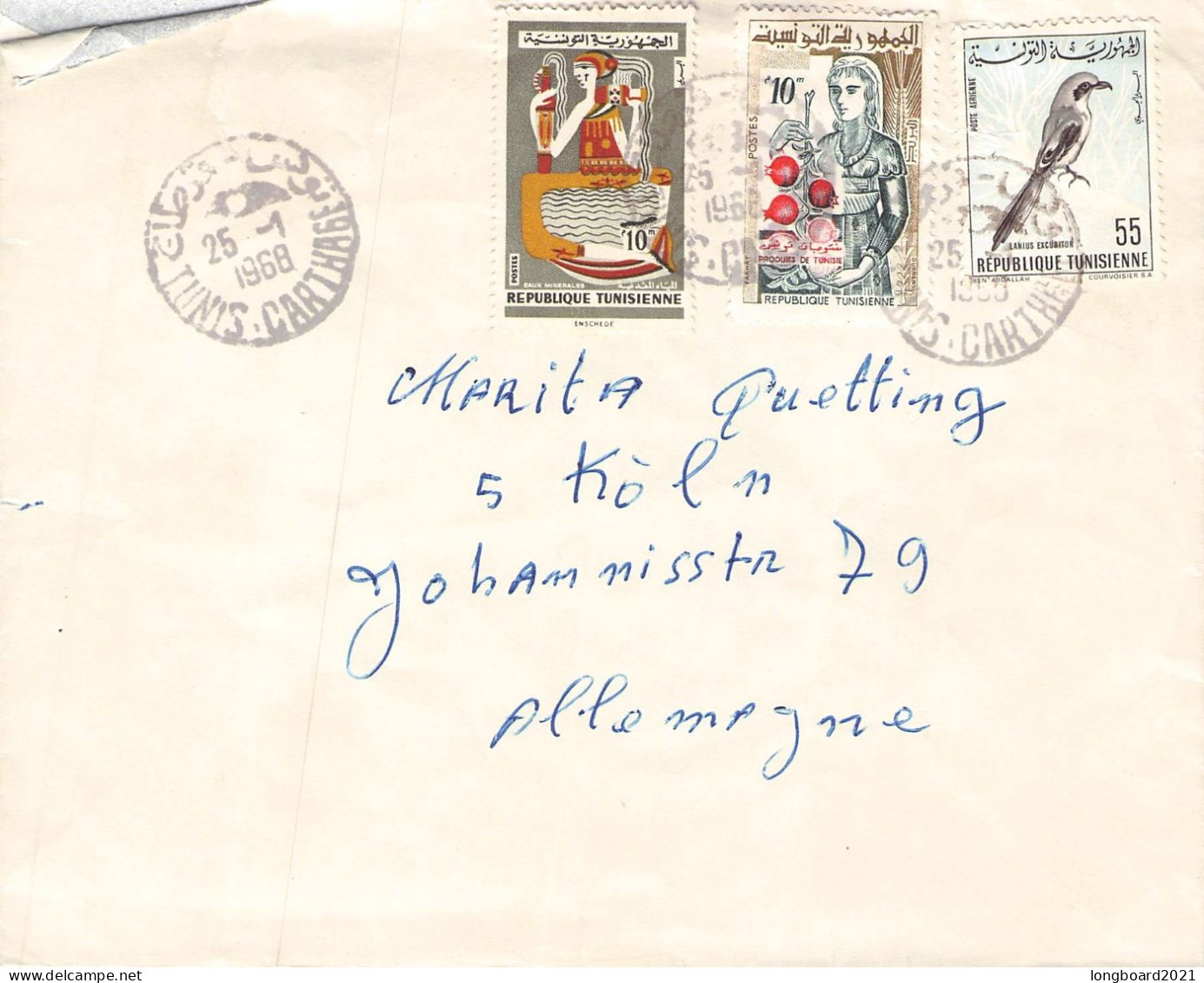 TUNESIA - MAIL 1968 - KÖLN/DE / 702 - Tunisia (1956-...)