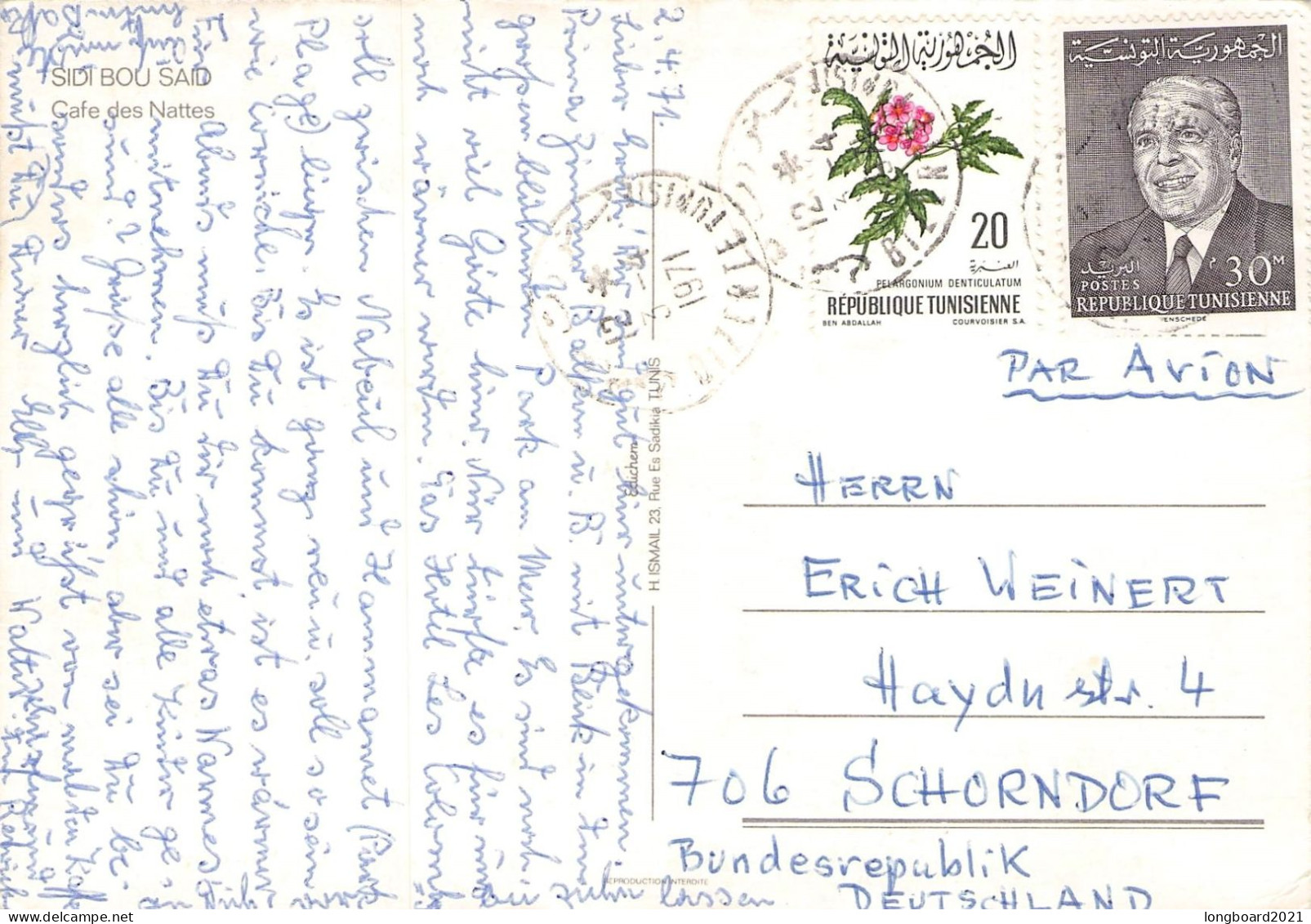 TUNESIA - PICTURE POSTCARD 1971 - SCHORNDORF/DE / 703 - Tunisie (1956-...)