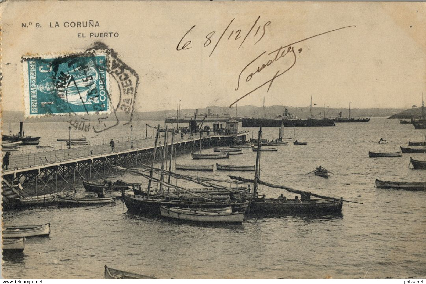 LA CORUÑA , EL PUERTO , HAUSER Y MENET Nº 9 , AÑO 1915 ,  T.P.  CIRCULADA DESDE OPORTO - La Coruña