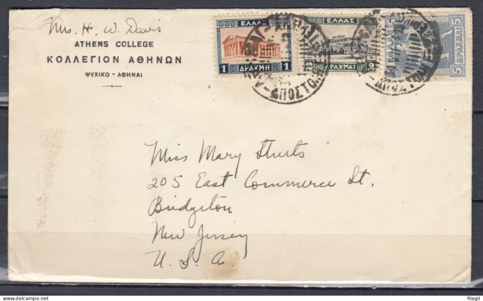 Brief Van Athens College Naar New Jersey - Lettres & Documents