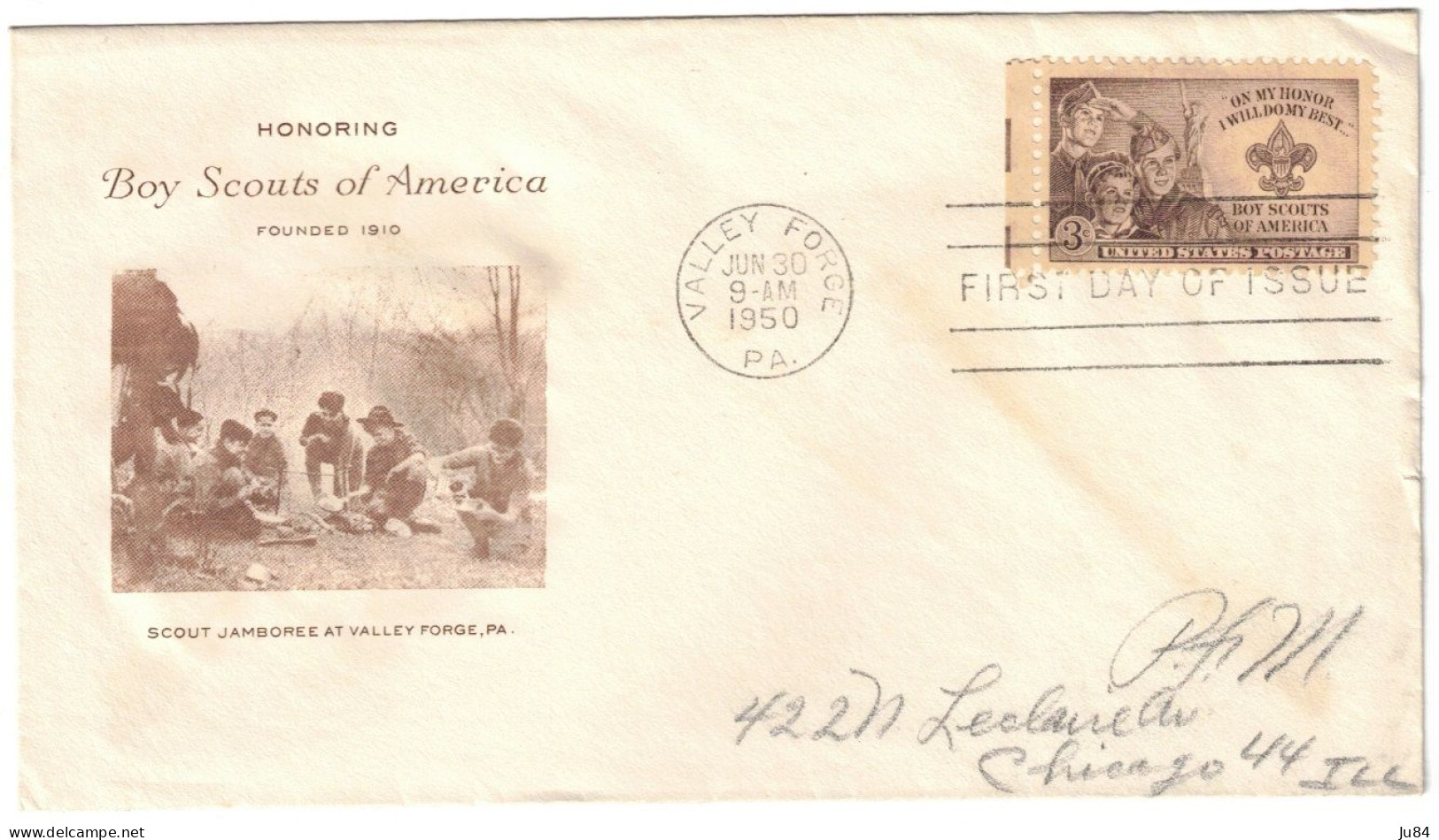 USA - États-Unis - Valley Forge  - FDC - Honoring - Boys Scouts Of America - Lettre Pour Chicago - 1950 - 1971-1980