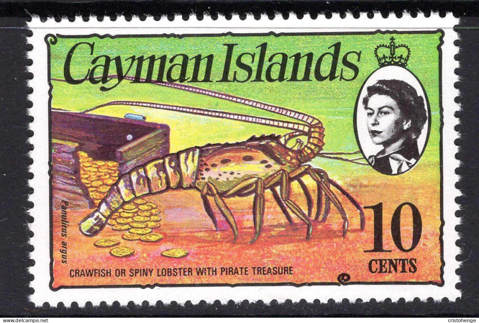 Cayman Islands 1978-80 Pirates, Treasure, & Marine Life - Small Size - 10c Lobster & Treasure MNH (SG 448) - Cayman Islands