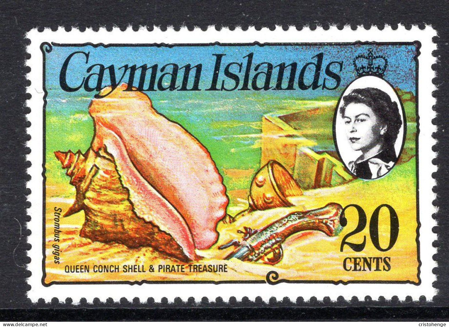 Cayman Islands 1978-80 Pirates, Treasure, & Marine Life - Small Size - 20c Conch & Treasure MNH (SG 449) - Cayman Islands