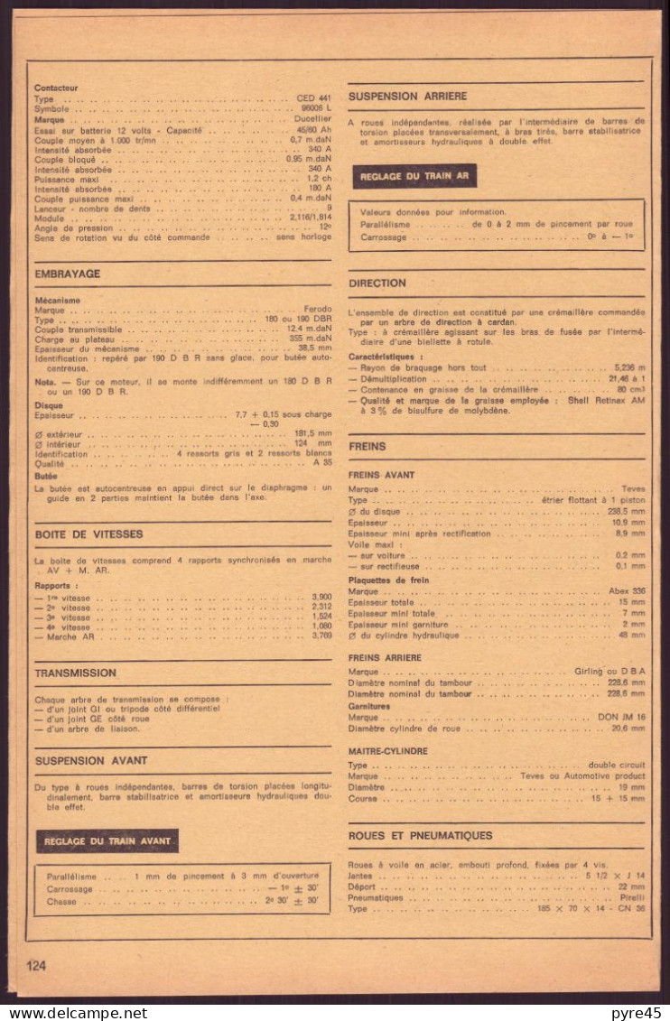 FICHE TECHNIQUE L EXPERT AUTOMOBILE CHRYSLER FRANCE MATRA SIMCA RANCHO 1978 - Otros Planes