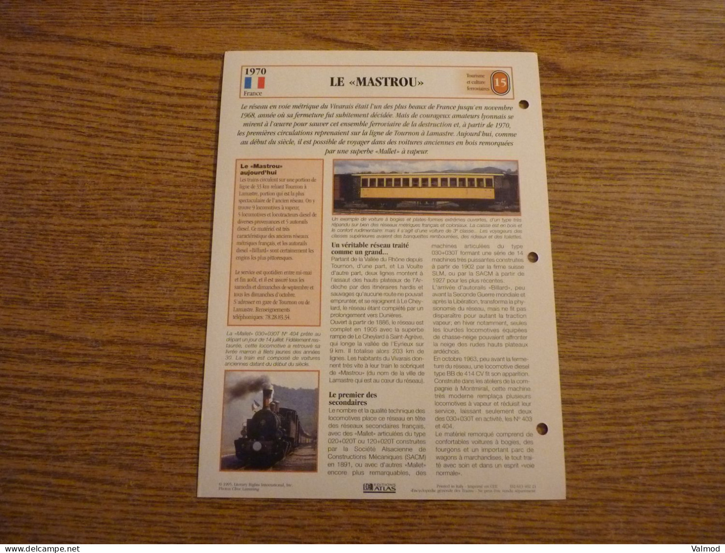 Lot de 59 Fiches "Encyclopédie Générale des Trains" - Edition Atlas -  Voir Détails sur Photos - 18,6x25 cm env.