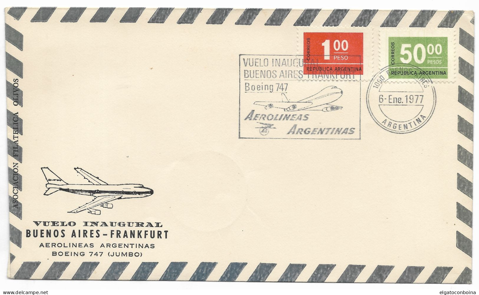 ARGENTINA 1977 COVER SPECIAL CANCEL FIRST FLIGHT BUENOS AIRES FRANKFURT AVIATION - FDC