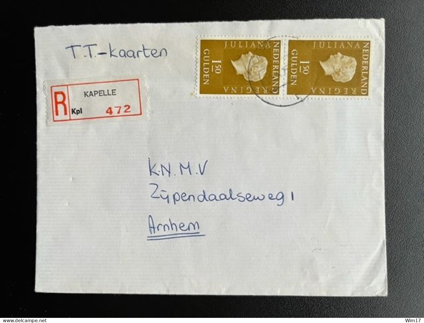 NETHERLANDS 1975 REGISTERED LETTER KAPELLE TO ARNHEM 16-02-1975 NEDERLAND AANGETEKEND - Storia Postale