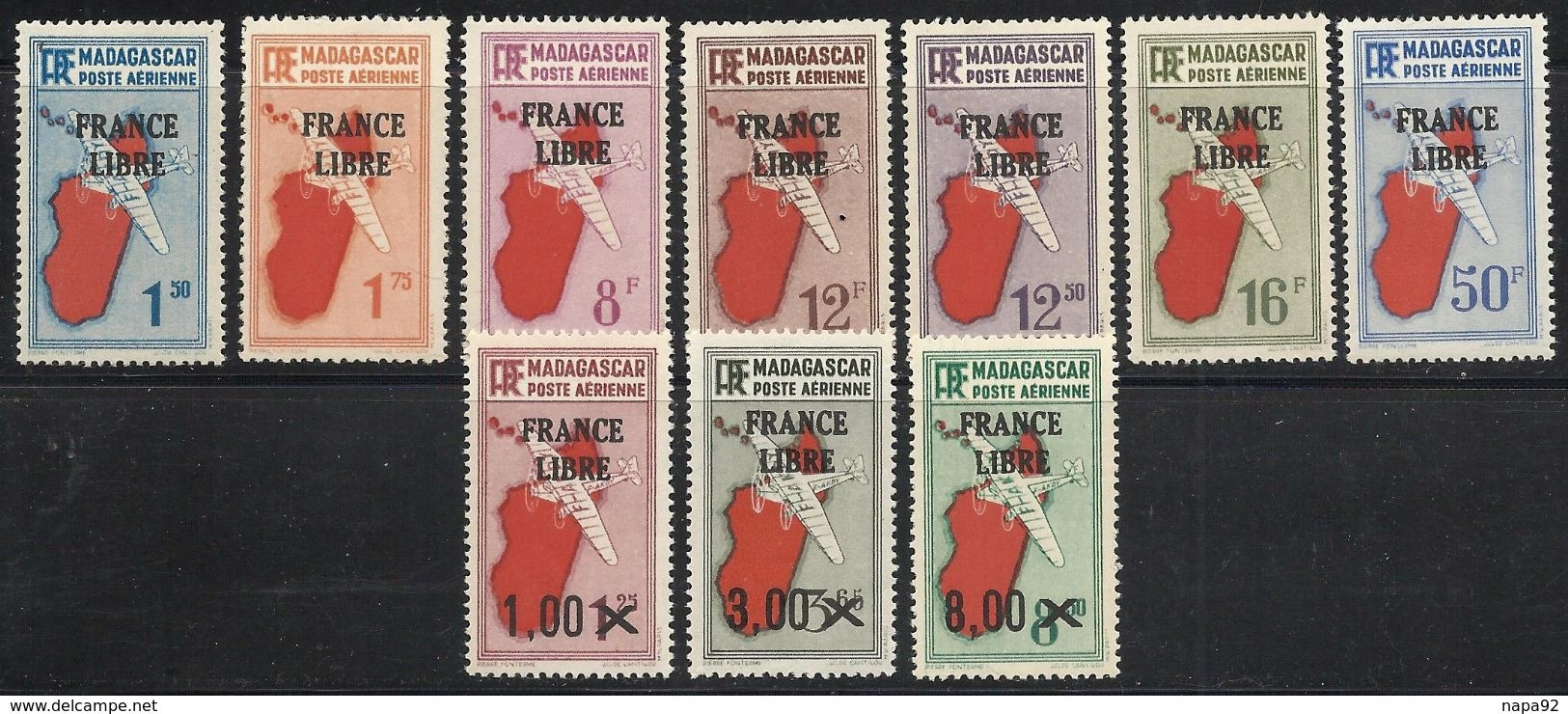 MADAGASCAR 1943 YT PA 45/54** - SERIE COMPLETE - SANS CHARNIERE NI TRACE - Poste Aérienne