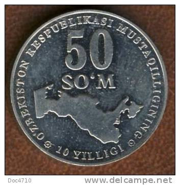 Uzbekistan 50 Som 2001, Independence, Map, Light Type, KM#15a, AUnc - Usbekistan